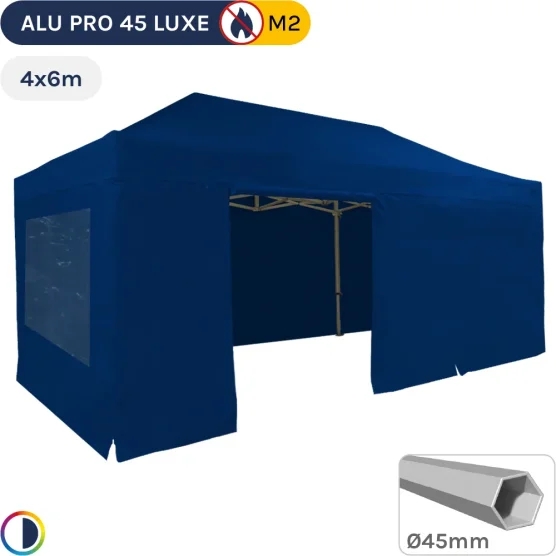 Barnum pliant - Stand pliant Alu Pro 45 LUXE M2 4mx6m BLEU + Pack Fenêtres 380gr/m²