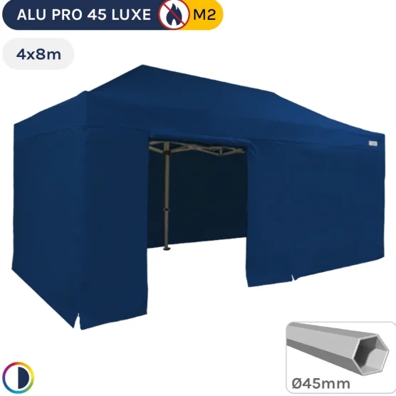 Barnum pliant - Stand pliant Alu Pro 45 LUXE M2 4mx8m BLEU + Pack Côtés 380gr/m²