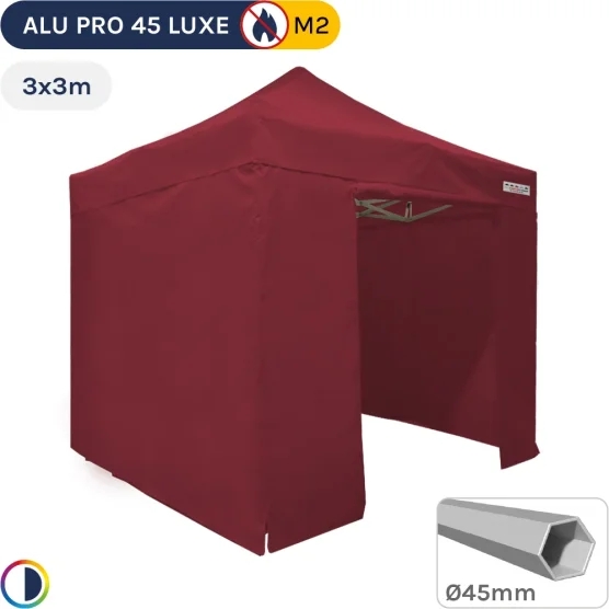 Barnum pliant - Tente pliante Alu Pro 45 LUXE M2 3mx3m ROUGE BORDEAUX + Pack Côtés 380gr/m² ignifugé norme M2