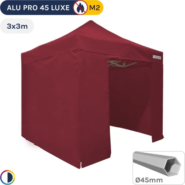 Barnum pliant - Tente pliante Alu Pro 45 LUXE M2 3mx3m ROUGE BORDEAUX + Pack Côtés 380gr/m²