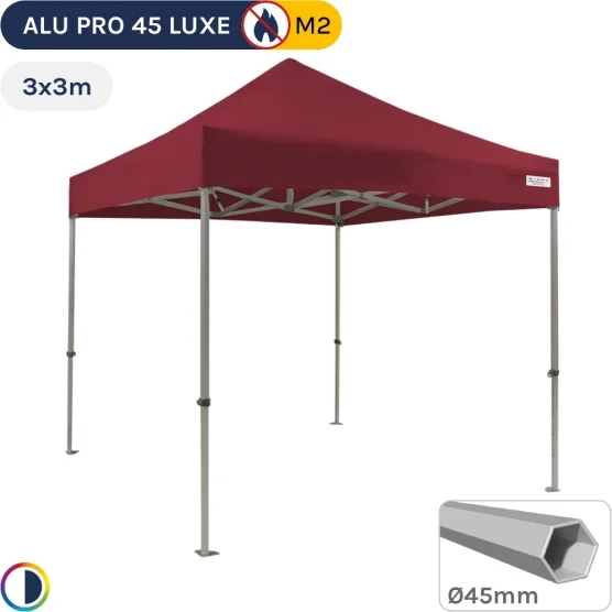 Barnum pliant - Tente pliante Alu Pro 45 LUXE 3mx3m ROUGE BORDEAUX 380gr/m² ignifugé et normalisé résistance au feu M2