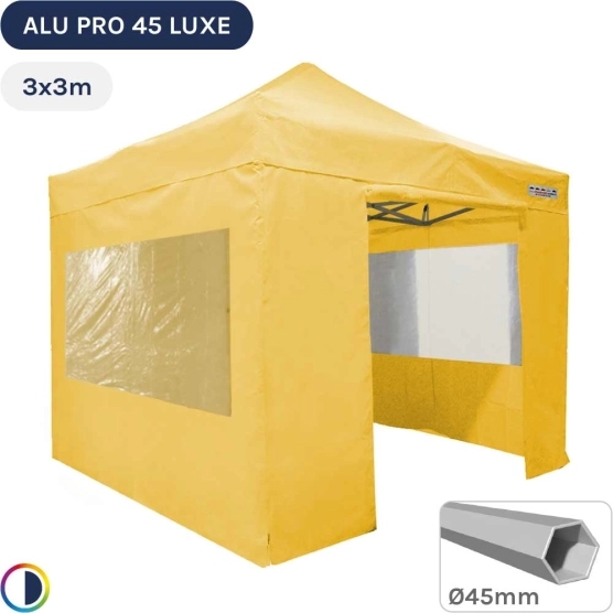 Barnum pliant - Stand pliant Alu Pro 45 LUXE 3mx3m JAUNE + Pack Fenêtres 380gr/m²