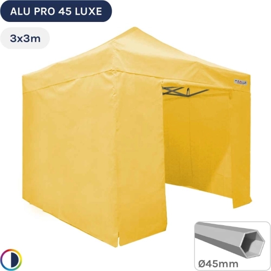 Barnum pliant - Stand pliant Alu Pro 45 LUXE 3mx3m JAUNE + Pack Côtés 380gr/m²