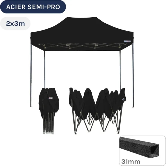 Barnum pliant - Tonnelle Acier Semi Pro 2mx3m NOIR