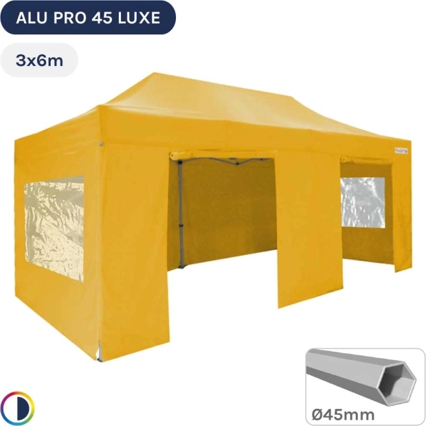 Barnum pliant - Tente pliante Alu Pro 45 LUXE 3mx6m JAUNE + Pack Fenêtres 380gr/m²