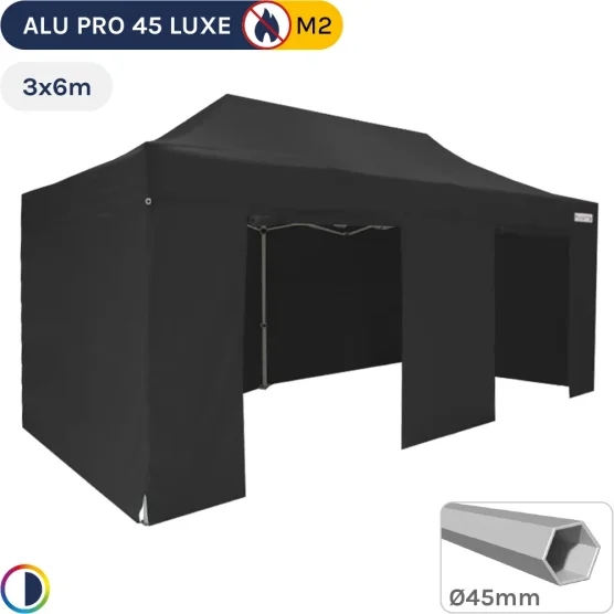 Barnum pliant - Stand pliant Alu Pro 45 LUXE M2 3mx6m NOIR + Pack Côtés 380gr/m²