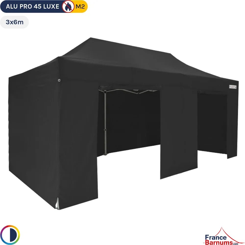 Tente pliante - Stand pliant Alu Pro 45 LUXE M2 3mx6m NOIR + Pack Côtés 380gr/m²