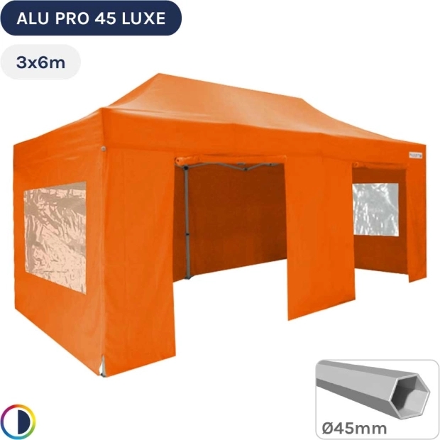 Barnum pliant - Tente pliante Alu Pro 45 LUXE 3mx6m ORANGE + Pack Fenêtres 380gr/m²