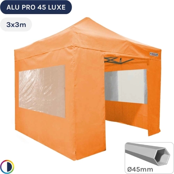 Barnum pliant - Stand pliant Alu Pro 45 LUXE 3mx3m ORANGE + Pack Fenêtres 380gr/m²