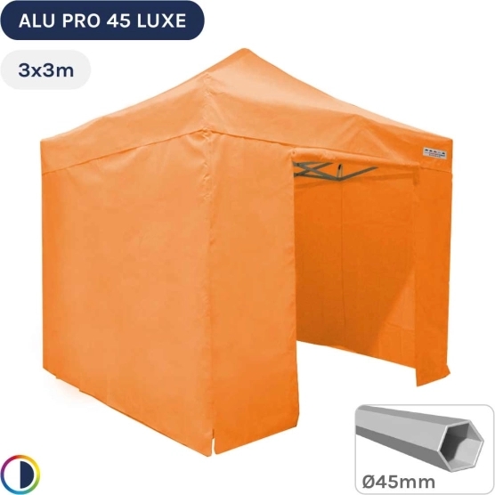 Barnum pliant - Stand pliant Alu Pro 45 LUXE 3mx3m ORANGE + Pack Côtés 380gr/m²