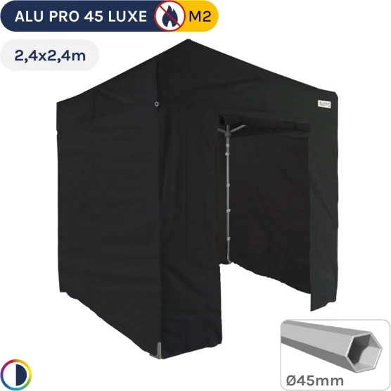 Barnum pliant - Stand pliant Alu Pro 45 LUXE M2 2,4mx2,4m NOIR + Pack Côtés 380gr/m²