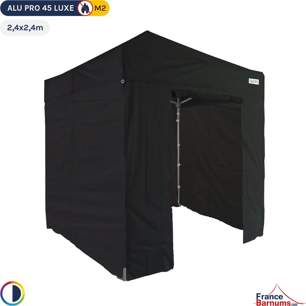 Tente pliante - Stand pliant Alu Pro 45 LUXE M2 2,4mx2,4m NOIR + Pack Côtés 380gr/m²