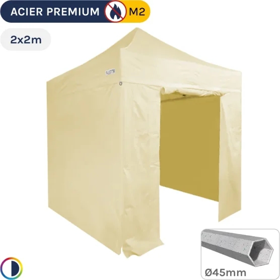 Barnum Pliant - Stand Acier Premium M2 2x2m BEIGE + Pack Côtés 380gr/m²