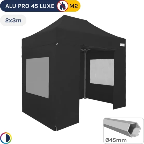 Barnum pliant - Stand pliant Alu Pro 45 LUXE M2 2mx3m NOIR + Pack Fenêtres 380gr/m²