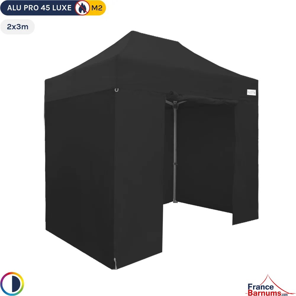 Tente pliante - Stand pliant Alu Pro 45 LUXE M2 2mx3m NOIR + Pack Côtés 380gr/m²