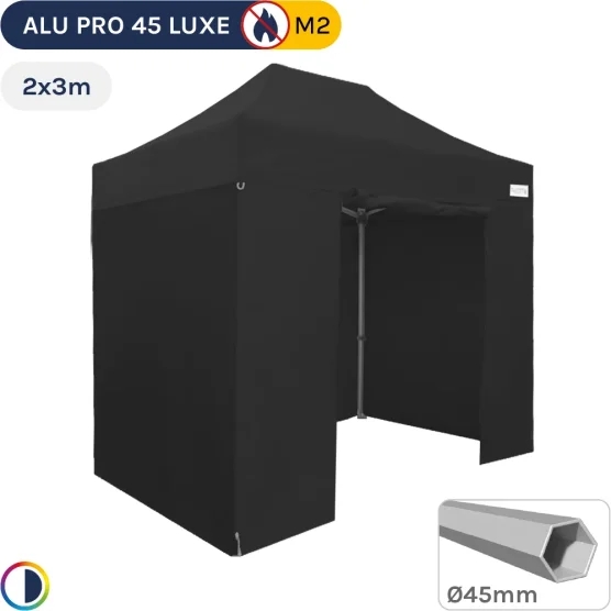 Barnum pliant - Stand pliant Alu Pro 45 LUXE M2 2mx3m NOIR + Pack Côtés 380gr/m²