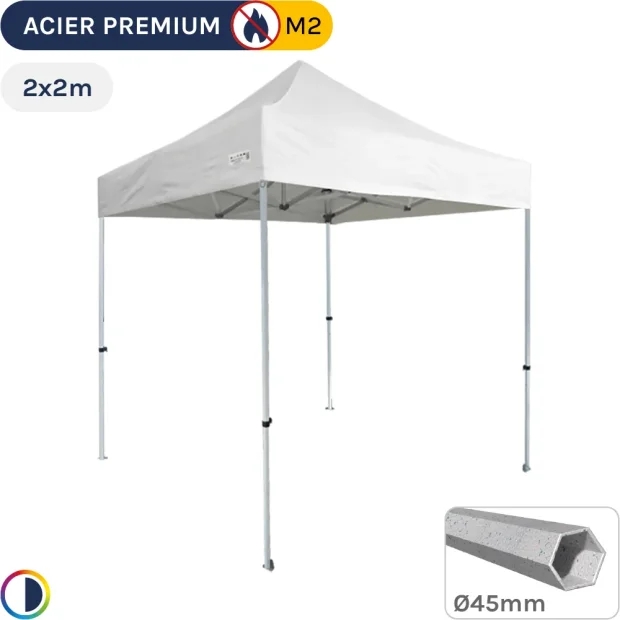 Barnum Pliant - Stand Acier Premium M2 2x2m BLANC 380gr/m²