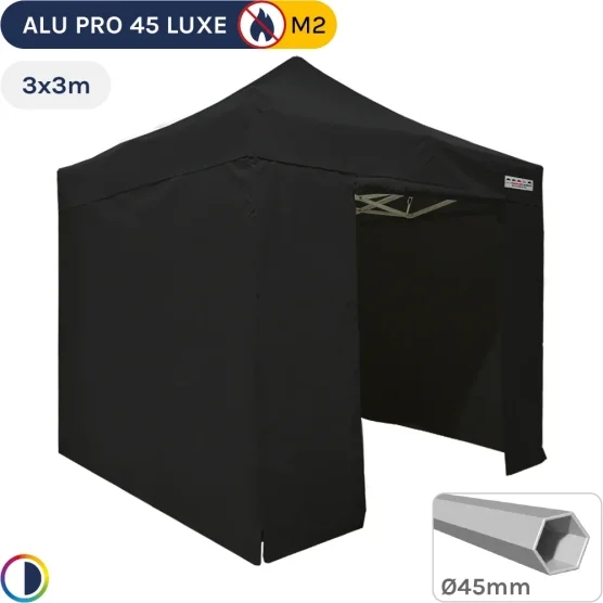 Barnum pliant - Stand pliant Alu Pro 45 LUXE M2 3mx3m NOIR + Pack Côtés 380gr/m²