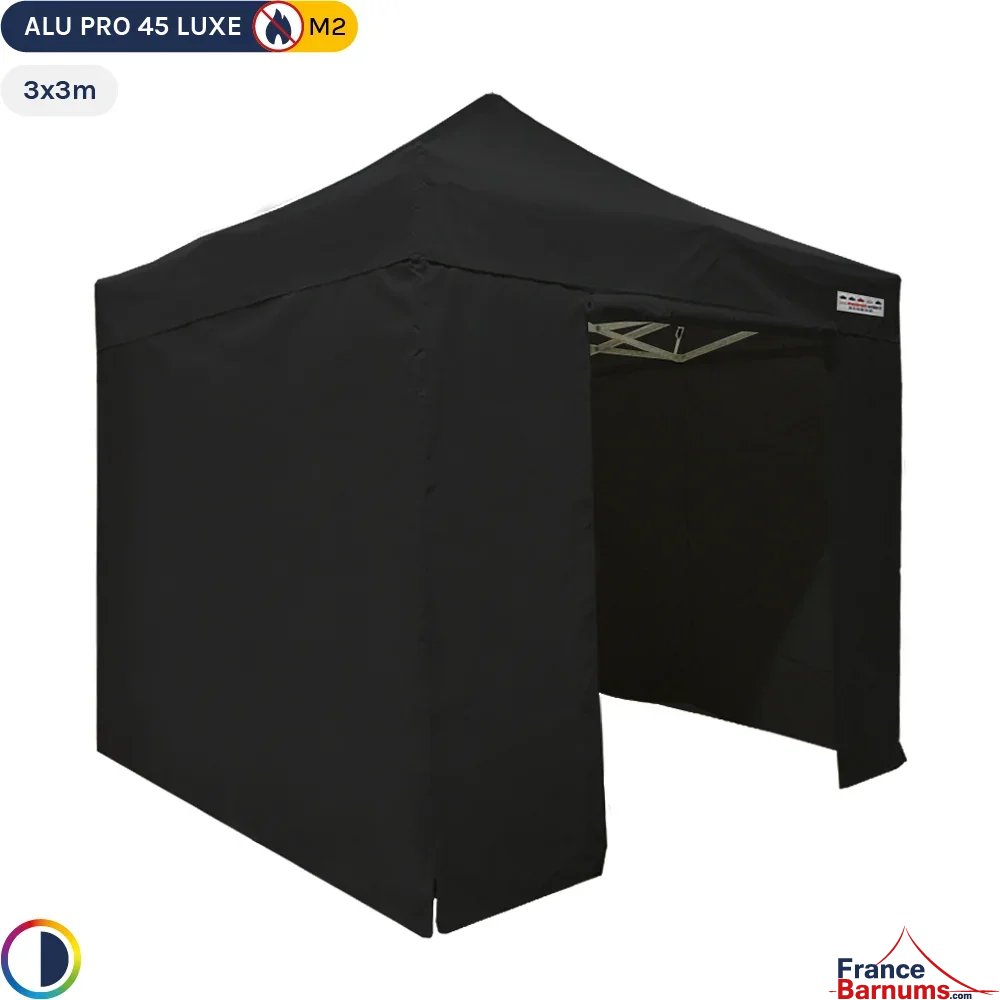 Tente pliante - Stand pliant Alu Pro 45 LUXE M2 3mx3m NOIR + Pack Côtés 380gr/m²