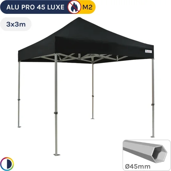 Barnum pliant - Stand pliant Alu Pro 45 LUXE M2 3mx3m NOIR 380gr/m²