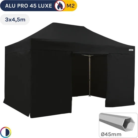 Barnum pliant - Stand pliant Alu Pro 45 LUXE M2 3mx4,5m NOIR + Pack Côtés 380gr/m²