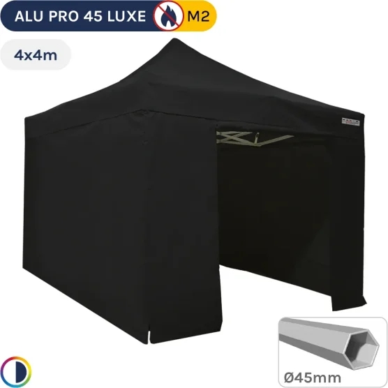 Barnum pliant - Stand pliant Alu Pro 45 LUXE M2 4mx4m NOIR + Pack Côtés 380gr/m²