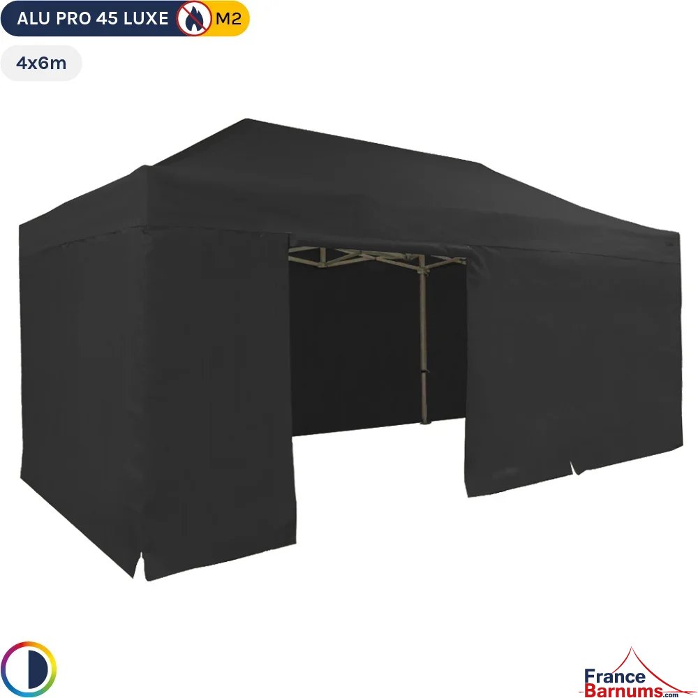 Tente pliante - Stand pliant Alu Pro 45 LUXE M2 4mx6m NOIR + Pack Côtés 380gr/m²