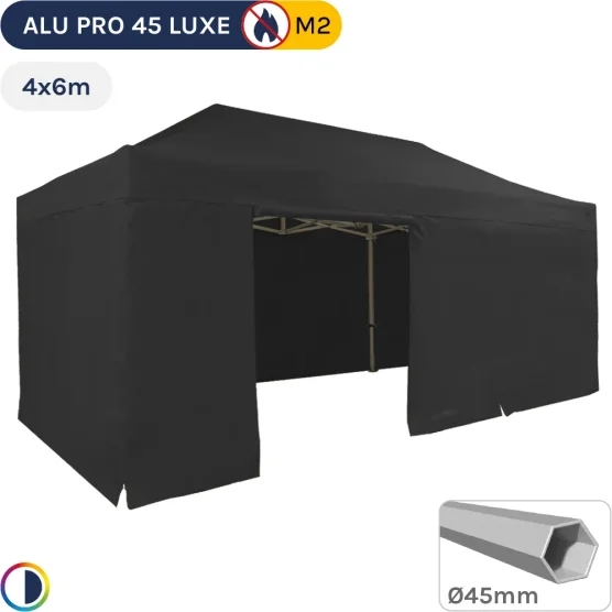 Barnum pliant - Stand pliant Alu Pro 45 LUXE M2 4mx6m NOIR + Pack Côtés 380gr/m²