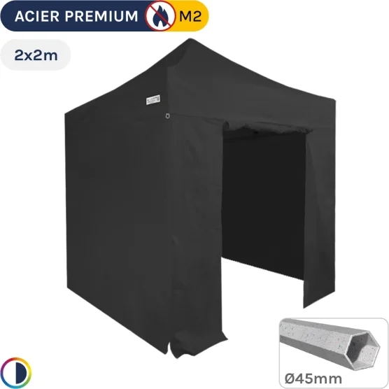 Barnum Pliant - Stand Acier Premium M2 2x2m NOIR + Pack Côtés 380gr/m²