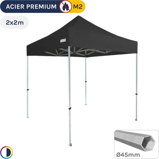 Barnum Pliant - Stand Acier Premium M2 2x2m NOIR 380gr/m²