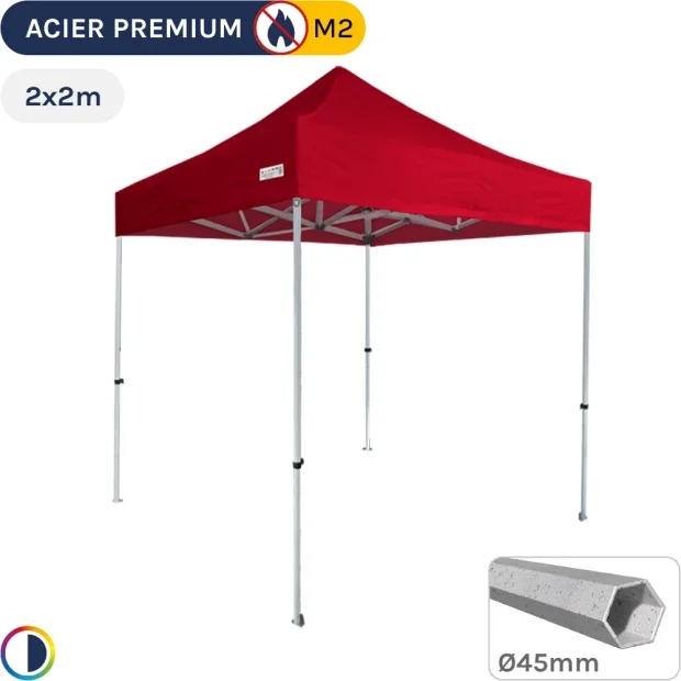 Barnum Pliant - Stand Acier Premium M2 2x2m ROUGE 380gr/m²