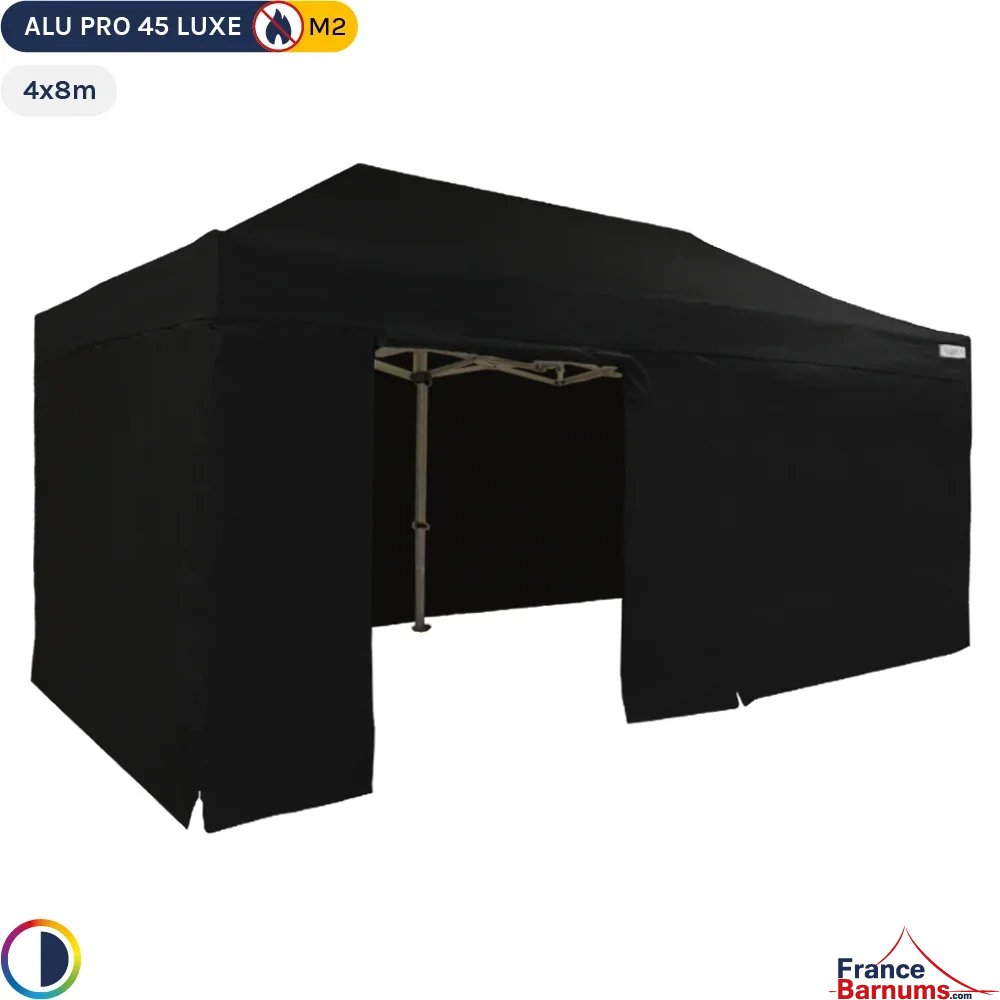 Tente pliante - Stand pliant Alu Pro 45 LUXE M2 4mx8m NOIR + Pack Côtés 380gr/m²