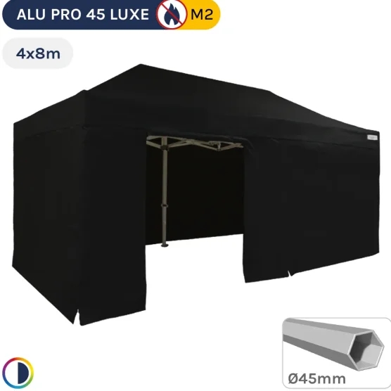 Barnum pliant - Stand pliant Alu Pro 45 LUXE M2 4mx8m NOIR + Pack Côtés 380gr/m²