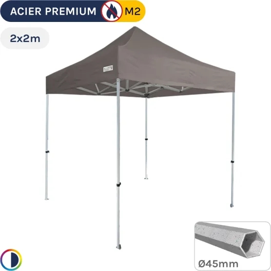 Barnum Pliant - Stand Acier Premium M2 2x2m TAUPE 380gr/m²