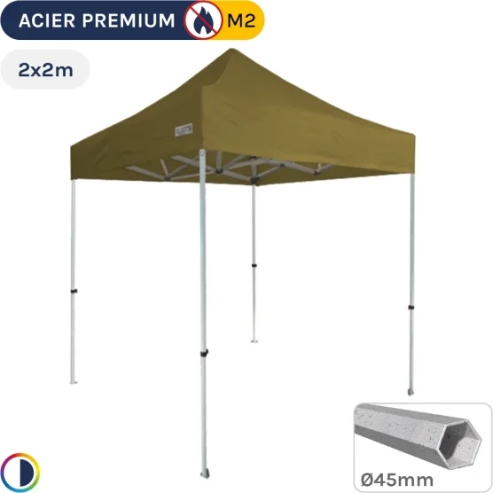 Barnum Pliant - Stand Acier Premium M2 2x2m VERT DORÉ 380gr/m²