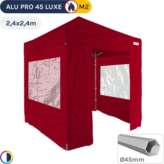 Barnum pliant - Stand pliant Alu Pro 45 LUXE M2 2,4mx2,4m ROUGE + Pack Fenêtres 380gr/m²