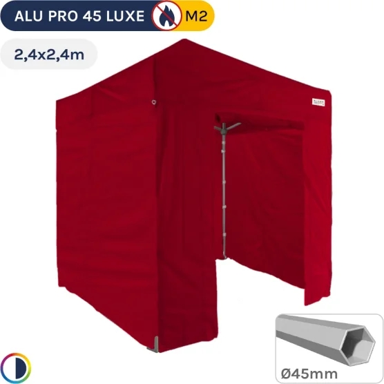 Barnum pliant - Stand pliant Alu Pro 45 LUXE M2 2,4mx2,4m ROUGE + Pack Côtés 380gr/m²