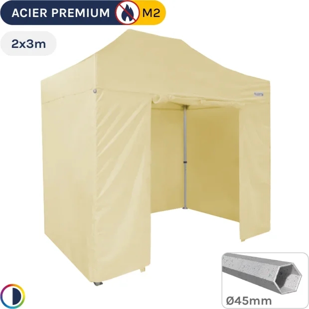 Barnum Pliant - Stand Acier Premium M2 2x3m BEIGE + Pack Côtés 380gr/m²