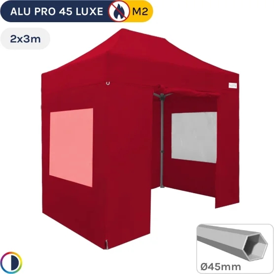 Barnum pliant - Stand pliant Alu Pro 45 LUXE M2 2mx3m ROUGE + Pack Fenêtres 380gr/m²