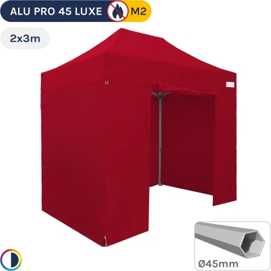 Barnum pliant - Stand pliant Alu Pro 45 LUXE M2 2mx3m ROUGE + Pack Côtés 380gr/m²