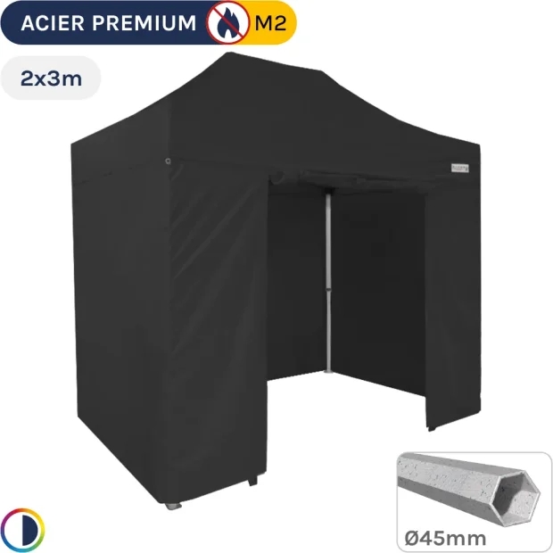 Barnum Pliant - Stand Acier Premium M2 2x3m NOIR + Pack Côtés 380gr/m²