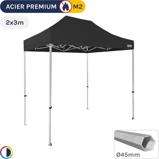 Barnum Pliant - Stand Acier Premium M2 2x3m NOIR 380gr/m²