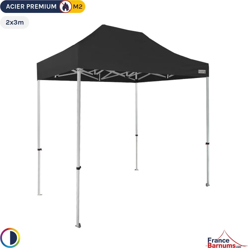 Tente Pliante - Stand Acier Premium M2 2x3m NOIR 380gr/m²