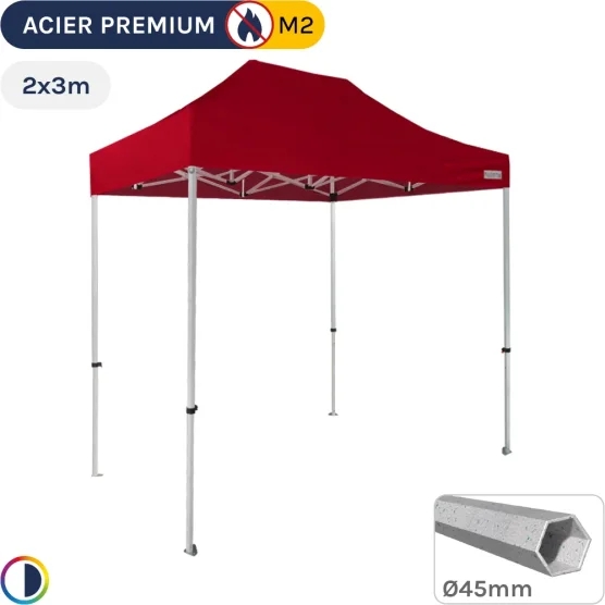 Barnum Pliant - Stand Acier Premium M2 2x3m ROUGE 380gr/m²