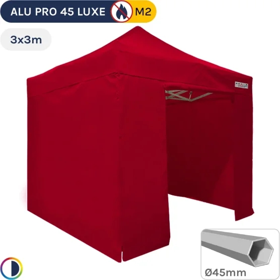 Barnum pliant - Stand pliant Alu Pro 45 LUXE M2 3mx3m ROUGE + Pack Côtés 380gr/m²