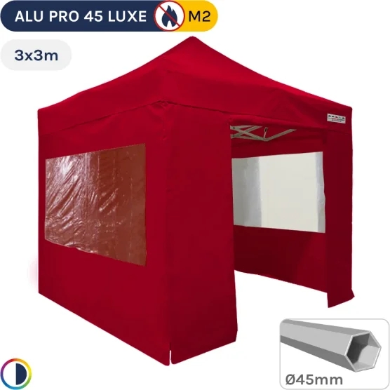 Barnum pliant - Stand pliant Alu Pro 45 LUXE M2 3mx3m ROUGE + Pack Fenêtres 380gr/m²