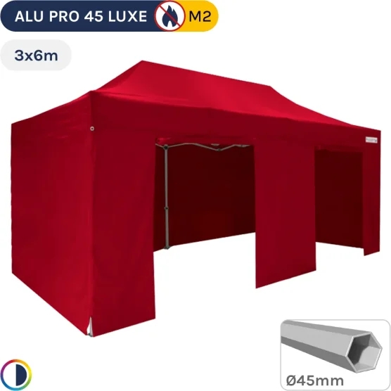 Barnum pliant - Stand pliant Alu Pro 45 LUXE M2 3mx6m ROUGE + Pack Côtés 380gr/m²