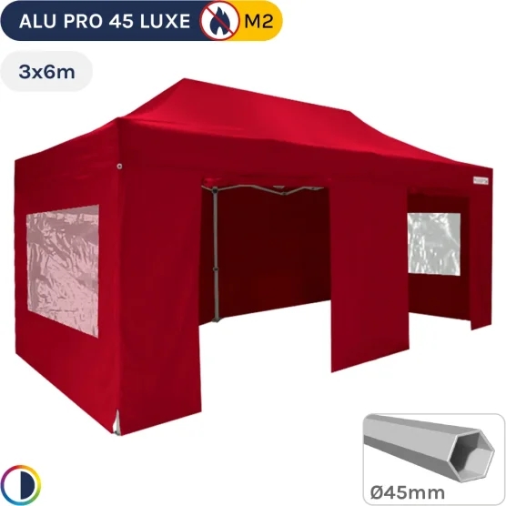 Barnum pliant - Stand pliant Alu Pro 45 LUXE M2 3mx6m ROUGE + Pack Fenêtres 380gr/m²