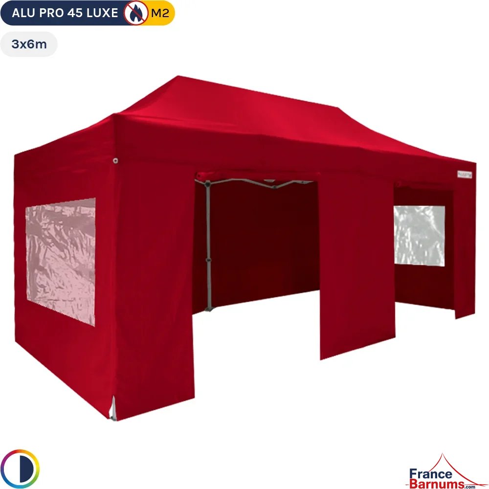 Tente pliante - Stand pliant Alu Pro 45 LUXE M2 3mx6m ROUGE + Pack Fenêtres 380gr/m²