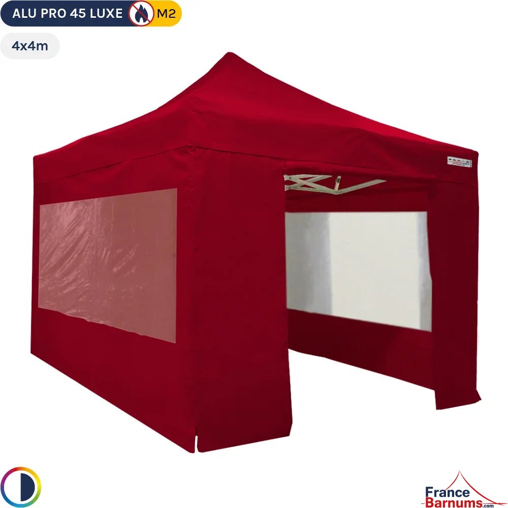 Tente pliante - Stand pliant Alu Pro 45 LUXE M2 4mx4m ROUGE + Pack Fenêtres 380gr/m²